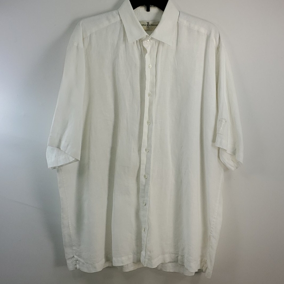 FAIRWAY & GREENS WHITE LINEN SHORT SLEEVE SHIRT L - Picture 1 of 8